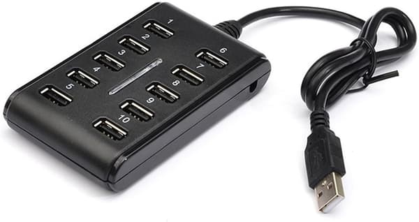 10-ports HUB - Slank højhastigheds USB 2.0 Multi-udvidelse - Plug and Play Kompatibel med PC Windows og Mac-computere - SORT