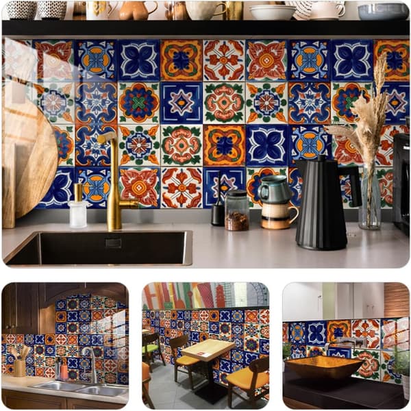 Tile Stickers Decorative Tile Decals 10 Pcs Morocco Style Self-Adhesive Easy to Use PVC Material