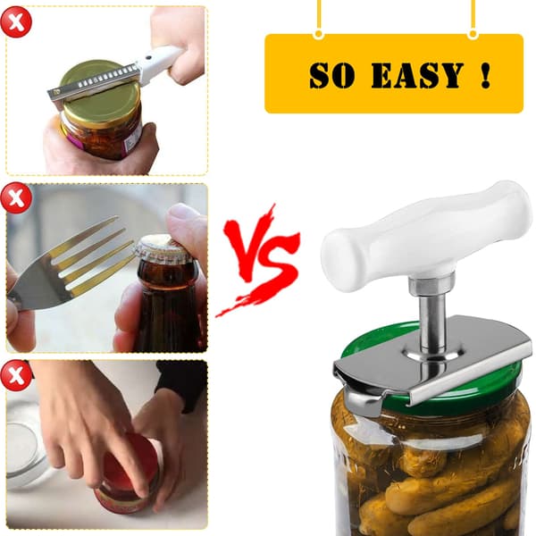 Justerbar dåseåbner, krukkeåbner, rustfrit stål låg af dåseåbner rotations skridsikker flaskeåbnerværktøj til de fleste dåser