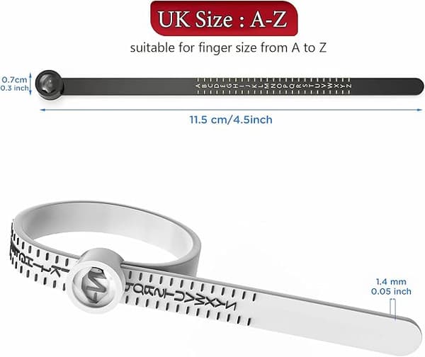 UK Ringstørrelsesmåler Størrelser A-Z med Forstørrelsesglass Justerbart Ringmåleverktøy for Menn og Kvinner