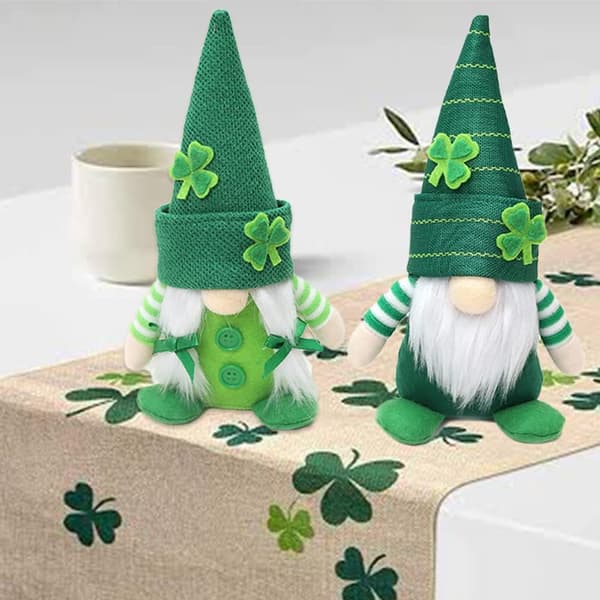 St. Patrick's Day Gnomes - Irish Green Dwarf Leprechaun Plush for Holiday, Home, Table Shamrock Elf Decorations, 2 pcs