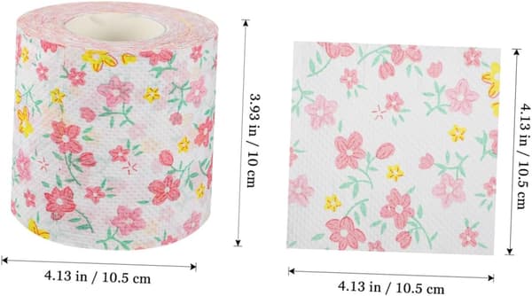 Floral Print Toilet Paper, Standard Roll, 2 Rolls, Decorative Pattern, Soft Absorbent Paper