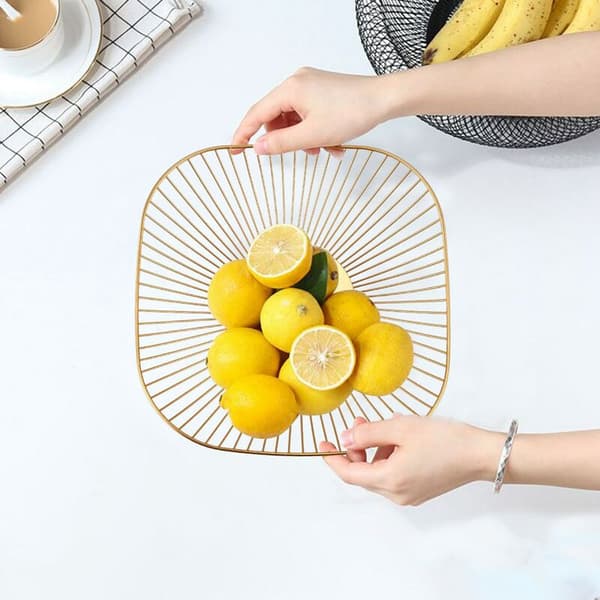 Metal Fruit Vegetable Storage Basket Decorated Display Bowl Holder Dining Table Decoration (27.5X6.5X11Cm)
