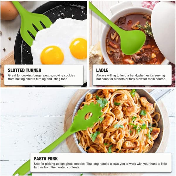 20 Pieces Silicone Kitchen Utensils, Heat Resistant Silicone Cooking Utensil Set, Non-stick Kitchen Baking Tools 10 Set + 10 S-Hooks -Green