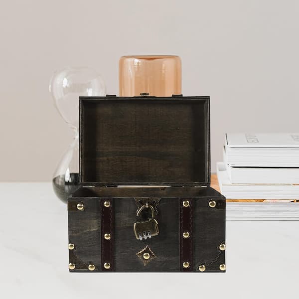 Wooden Treasure Chest with Combination Lock Large Retro Pirate Storage Box
