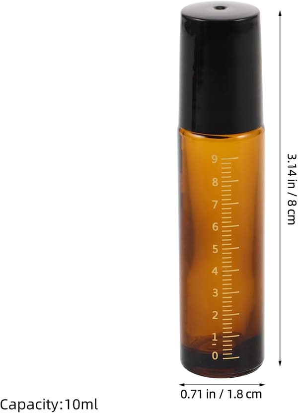 6 st 10 ml bärnstensfärgade glasflaskor med rullkork, läckagesäkra, påfyllningsbara för eteriska oljor och parfym, resevänliga med skala och svart kork