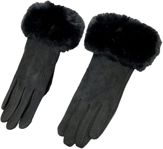 Dame vintermode varme touchscreen-handsker dame elegante bløde tynde fleece vindtætte ruskindshandsker, sort