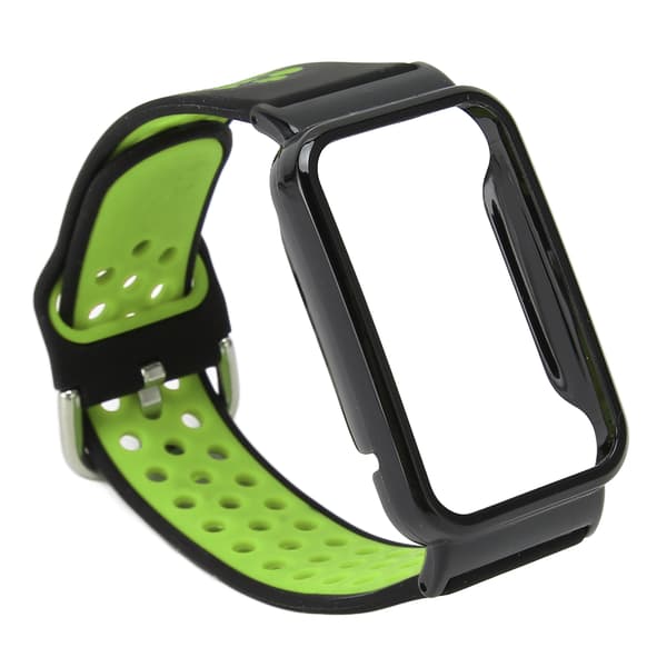 Åndbar silikonerem med beskyttende bumper-etui Tilbehør Passer til Mi Band 7 Pro Sort Grøn og Sort Etui
