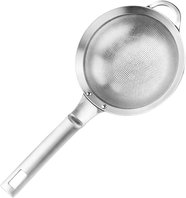 Soyamelk og juice finmasket silskje med langt ergonomisk håndtak og rustfritt stålmateriale
