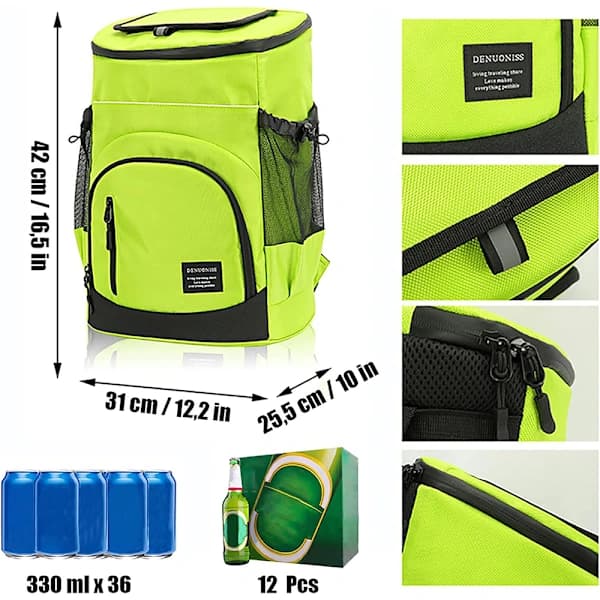 33L Insulated Cooler Backpack Waterproof Polyester Picnic Bag for Camping Hiking Beach 2-4 Persons Black
