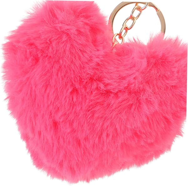 10 stk. hjerteformede pompom-nøgleringe, nøglering i imiteret kaninpels til kvinder, bløde, fluffy håndtasketilbehør