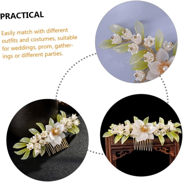Retro Blomsterhårkam til Bryllup Brudehårpynt Perlehåndlavet Dekorativ til Brudepige og Bal