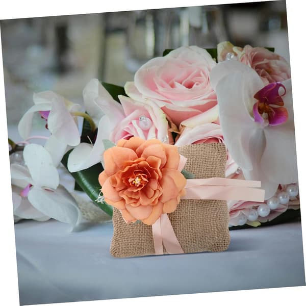 Wedding Ceremony Ring Pillow with Square Linen Cushion in Orange for Carrier