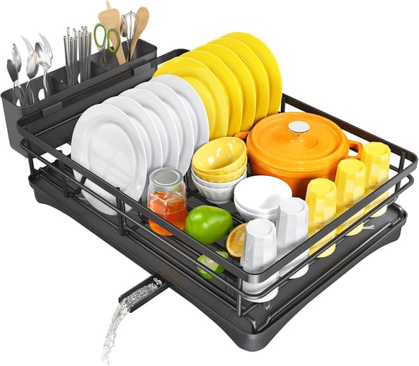 Dish Rack for Kitchen Counter, Large Dish Drying Rack with Drainboard, Stainless Steel Dish Rack with Utensil Holder for Kitchen Counter