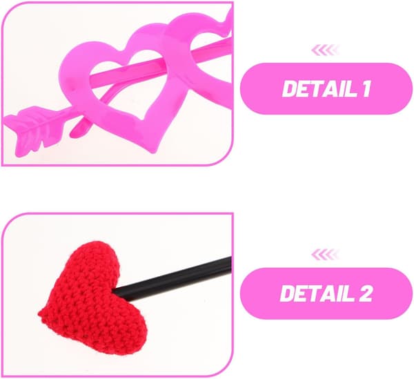 Valentinsdag Hjerte Bue og Pil Sæt med Fjerbriller, Romantisk Pink Plast Velour Materiale