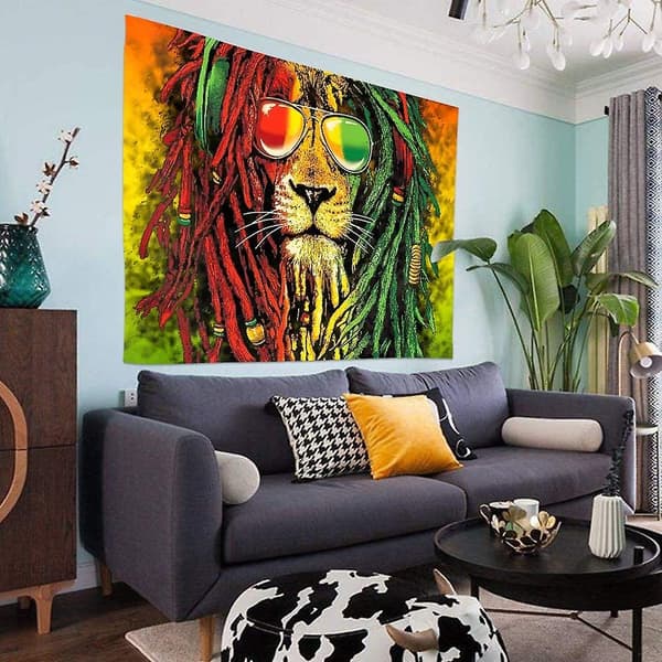 Rasta Tapestry Rastafari Lejonhuvud Bob Väggbonad Tapestry För Vardagsrum Sovrum Sovsal Dekor Psykedelisk