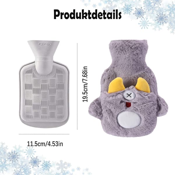 Lämminvesipullo suojuksella, kuumavesipullo, pehmoinen kuumavesipullo