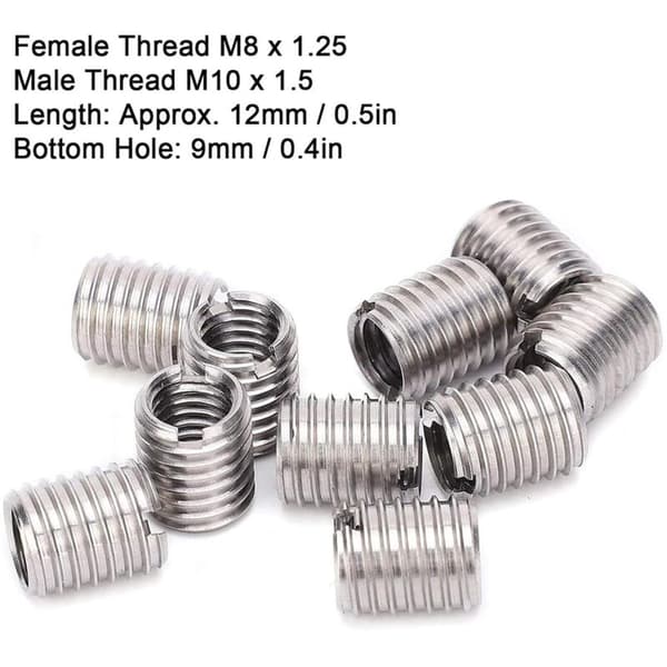 10-pack M8/M10 Thread Inserts, Self-Tapping Stainless Steel Nuts, Vibration Resistant, for Thread Repair