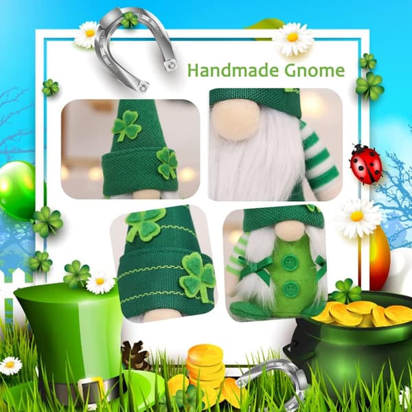St. Patrick's Day Gnomes - Irish Green Dwarf Leprechaun Plush for Holiday, Home, Table Shamrock Elf Decorations, 2 pcs