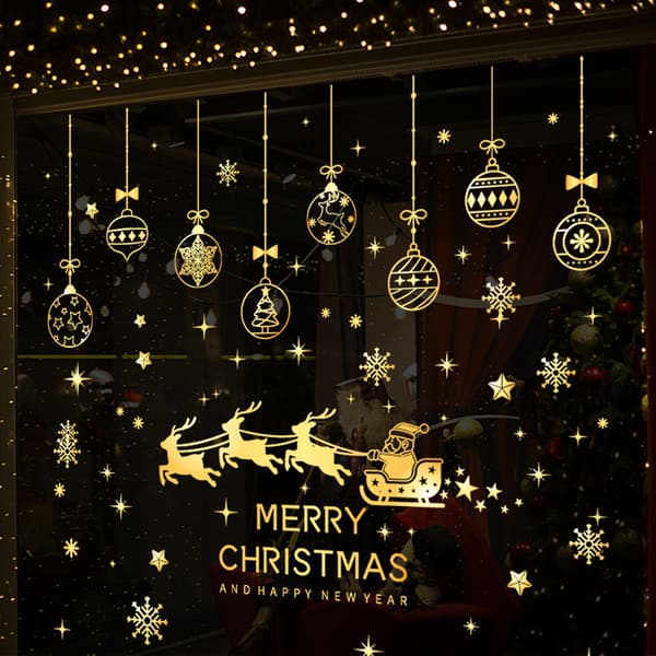 Julevindusdekorasjoner Sleigh Snowflake Santa Window Clings