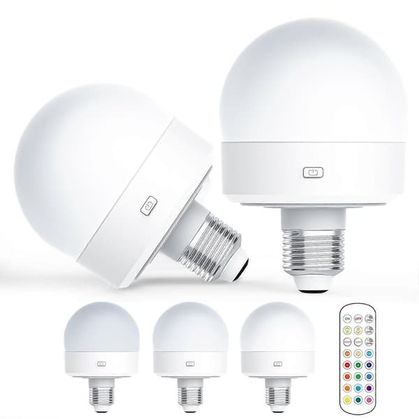 USB Rechargeable Light Bulb with Remote Control Timer Dimmable Easy to Install Battery Operated E27 Bulb RGB Lamp [db] White White