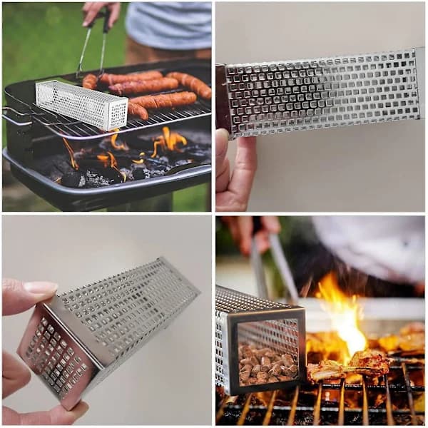 Røgrør i rustfrit stål til pellets til grill, gas- og elgrill, sølv 6 tommer
