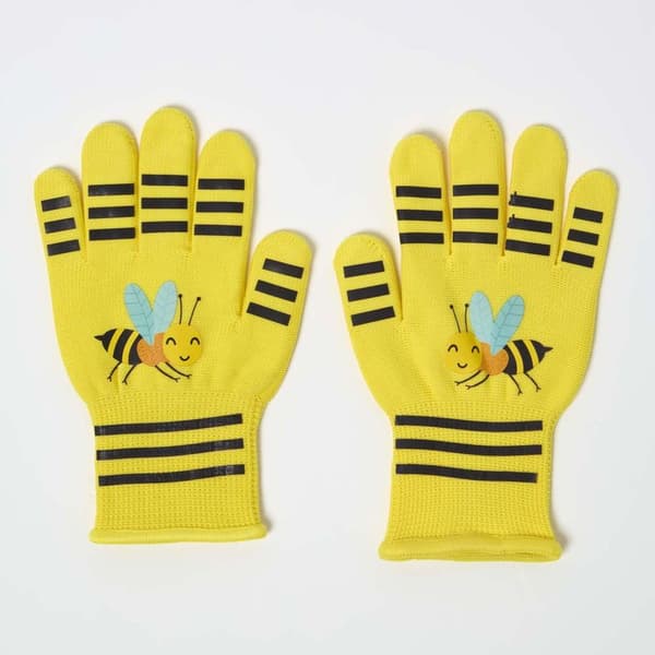 HOMESCAPES Børnehavehandsker med gult bi-design Yellow