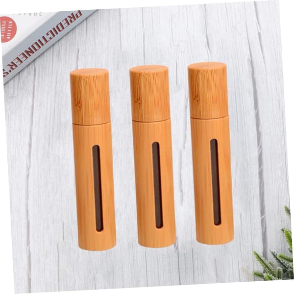3-pack 10 ml påfyllningsbar parfymflaska med roll-on, bambulock, transparent fönster, tom flaska