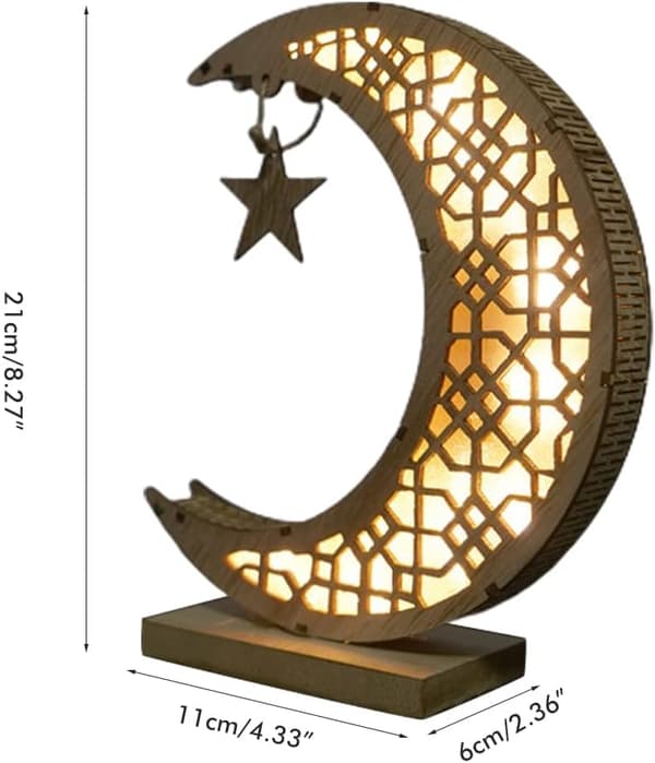 3D Træ Ramadan Lampe, Håndlavet Måne Stjerne LED Lys Dekor, Ramadan Mubarak Lampe Dekorationer, Eid Pynt Gave