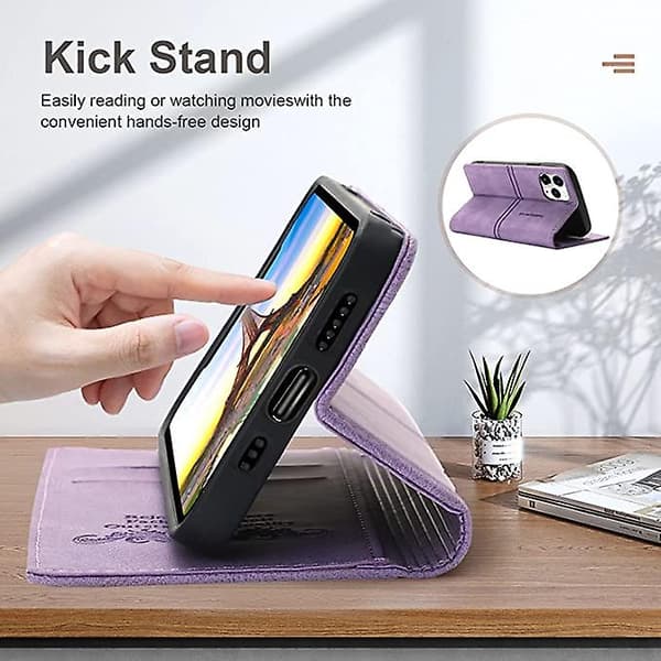 Etui til iPhone 13 Pro med kortholder lilla PU læderetui pung til Apple iPhone 6,1 tommer