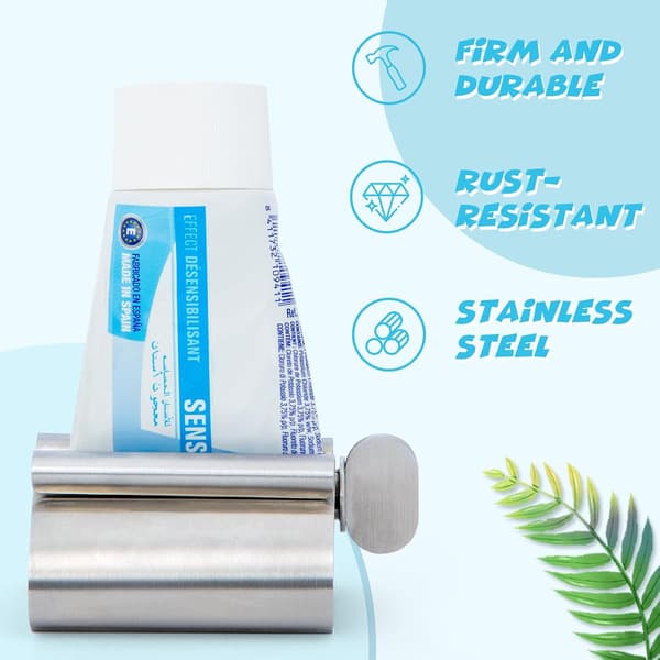 2 pcs, Silver Toothpaste Tube Squeezer, Toothpaste Roller Press Tool Metal Toothpaste Holder for Bathroom