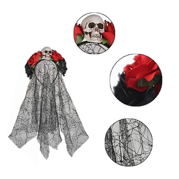 Hodebånd, rosebladkrone, slør, hodebånd, hodeplagg for kostyme Halloween