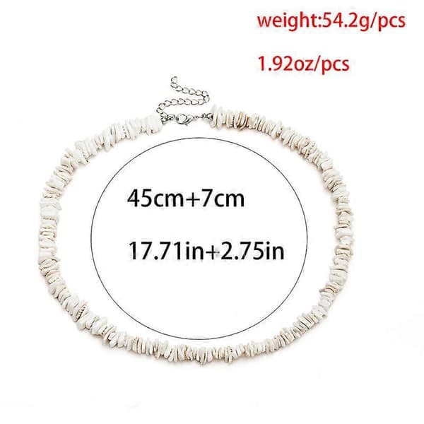 Puka Shell Necklace Adjustable White Mussel Chips Seashell Hawaiian Summer Beach Jewelry Standard Standard