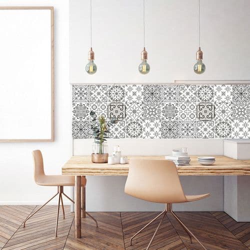 Retro Grey Tile Pattern Stickers Kitchen Tile Desk Waterproof