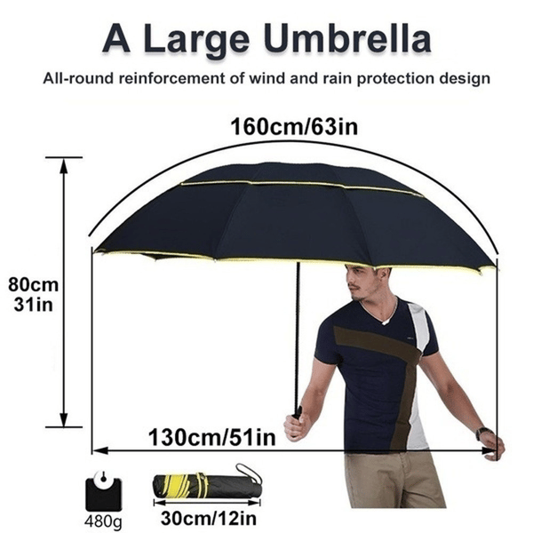 130 cm Extra Stort Golfparaply, Hopfällbart, Stormsäkert, Vindtätt, Vattentätt, Dubbla Lager Paraplyöverdrag