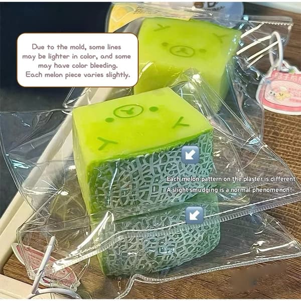 Rilakkuma Melon Långsamt Stigande Squishy Stressavlastare Realistiska Fruktbitar Sensorisk Fidget Lugnande Skrivbordsgadget