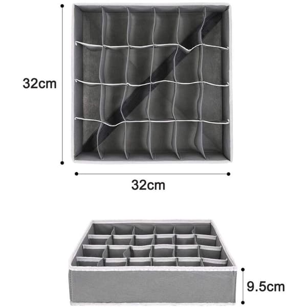 Storage Boxes for Packing, 24 Compartment Foldable Drawer Organizers for Socks Scarf Storage, Grey
