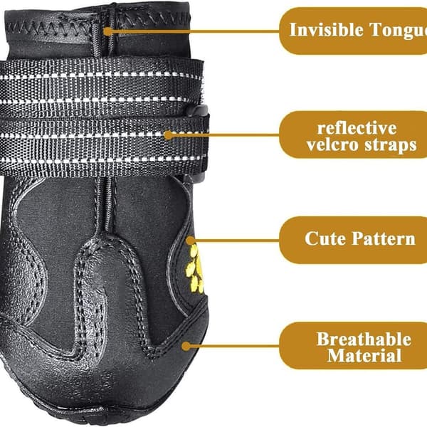 Dog Paw Protectors, 4 Pieces with Non-Slip Sole, Reflective KLB