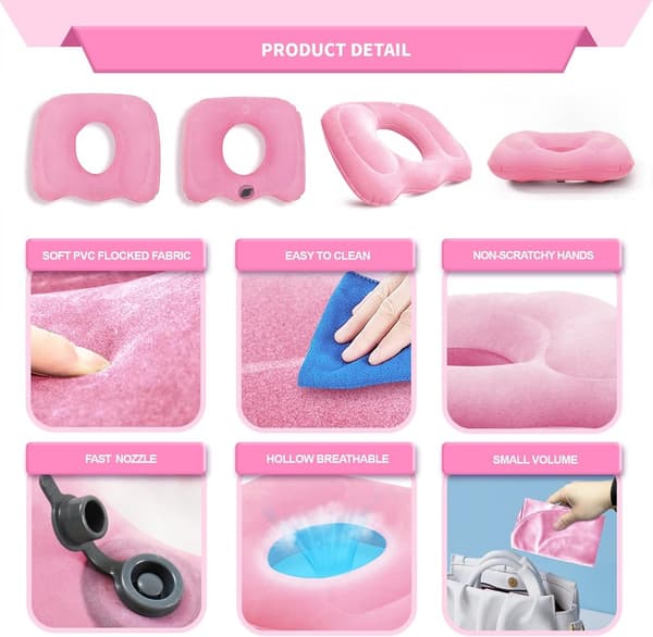Ergonomisk - svanskotadyna - kontorsstol - sittring - ortopedisk - sittdyna - munkdyna - hemorrojder - sängsittdyna - rosa