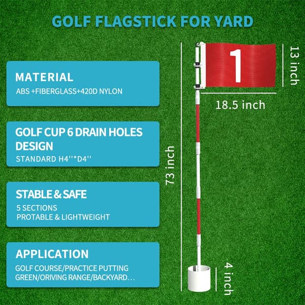 Golfflagg 180 cm for hage, innendørs, putting green, golfhullkopp og flagg for puttingtrening