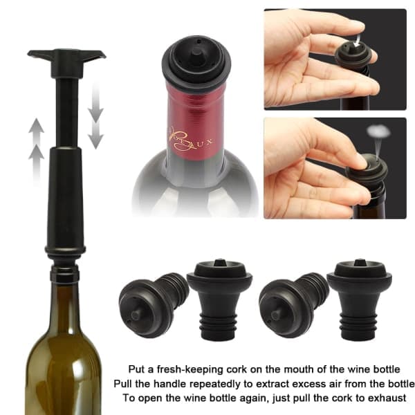 Vacu Vin Black Pump with Wine Savers - Keeps wine fresh
