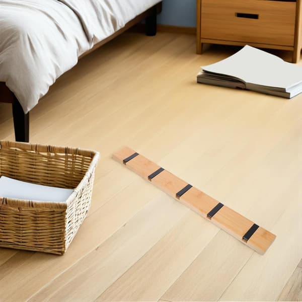 Wall-mounted Wooden Coat Rack with 5 Khaki Hooks, Space-saving Design, Versatile Use