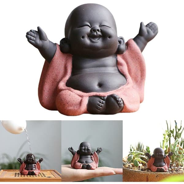 Latter Buddha Statue Figur Liten Munk Hjem Dekor