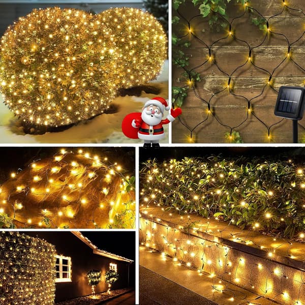 96 LED-netlys til træer 4,9ft x 4,9ft, 8 tilstande Dekorative udendørslys til camping strand have terrasse (Varm hvid)