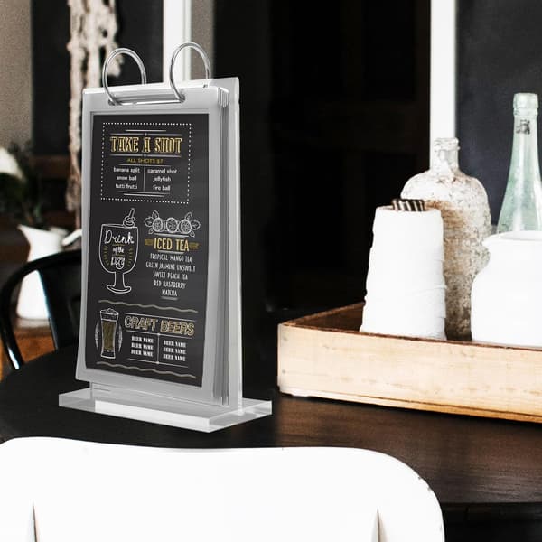 Akryl Flip Meny Display Stativ med Base, A6 Papirholder (100mm X 148mm), Bordsskiltsholder