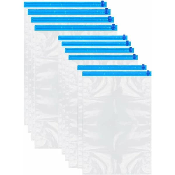 Vakuumoppbevaringspose for klær 10 transparente doble glidelåsposer blå