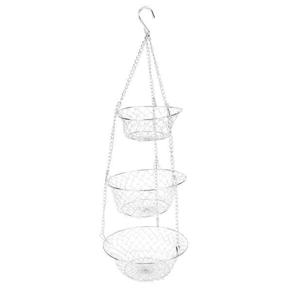 3-Tier Iron Wire Flower Basket, Hanging Vegetable Storage Organizer, Kitchen Accessory