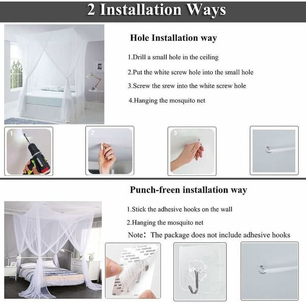 Large Square Mosquito Net for Double Beds, 4 Doors, Universal Insect Protection, Thin Fabric, 210 x 190 x 240 cm