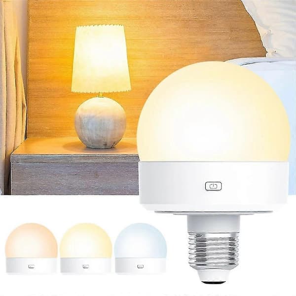 2 pcs E27 Rechargeable Light Bulbs with 3 Color Temperatures, Table Lamp with Remote Control and Timer (FMY)