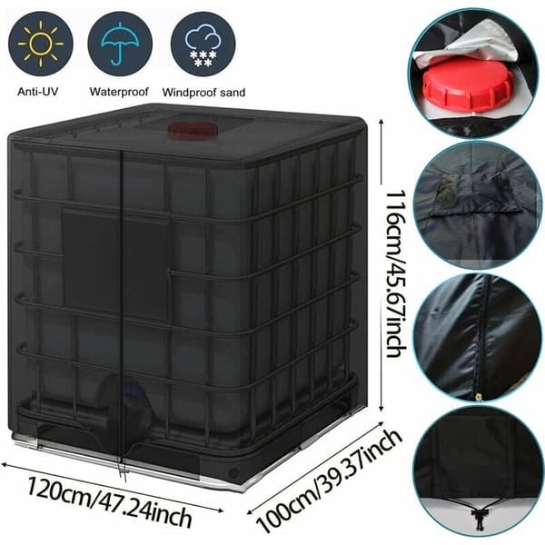 1 pc Bhas1000L UV-resistant 210D IBC water tank cover with drawstring and zipper